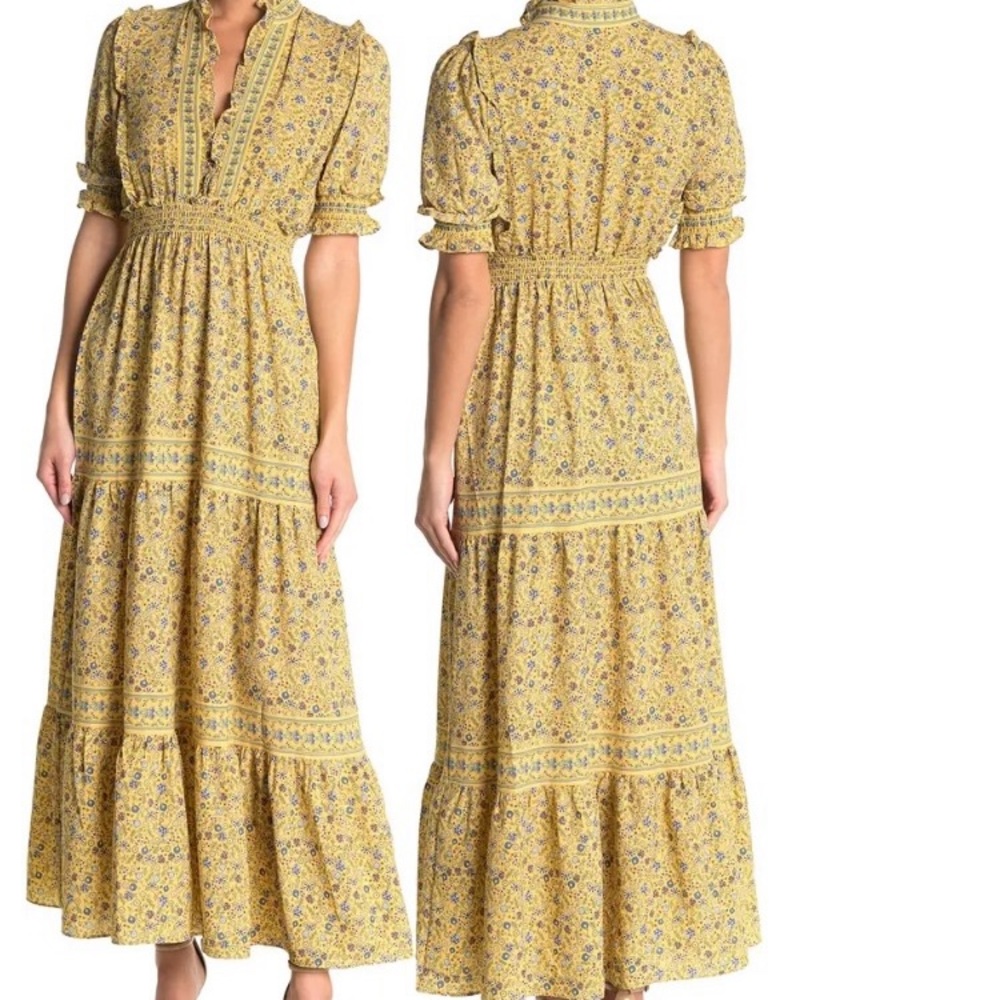 Max Studio Yellow Floral Nap Dress Sz M